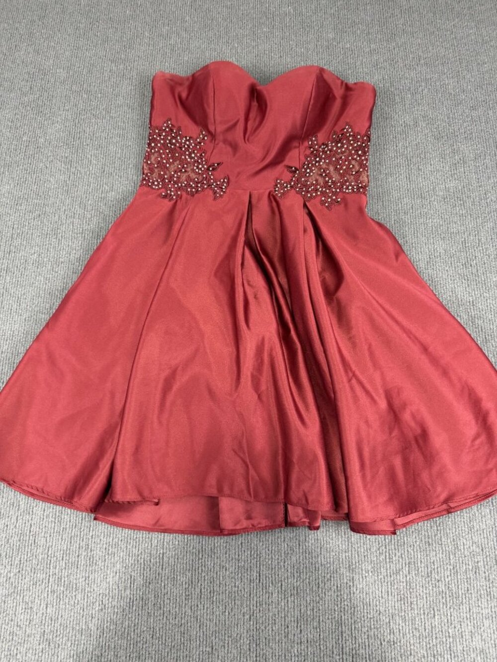 Blondie Nites Womens Red Strapless Beaded Sweetheart Dress Size 5